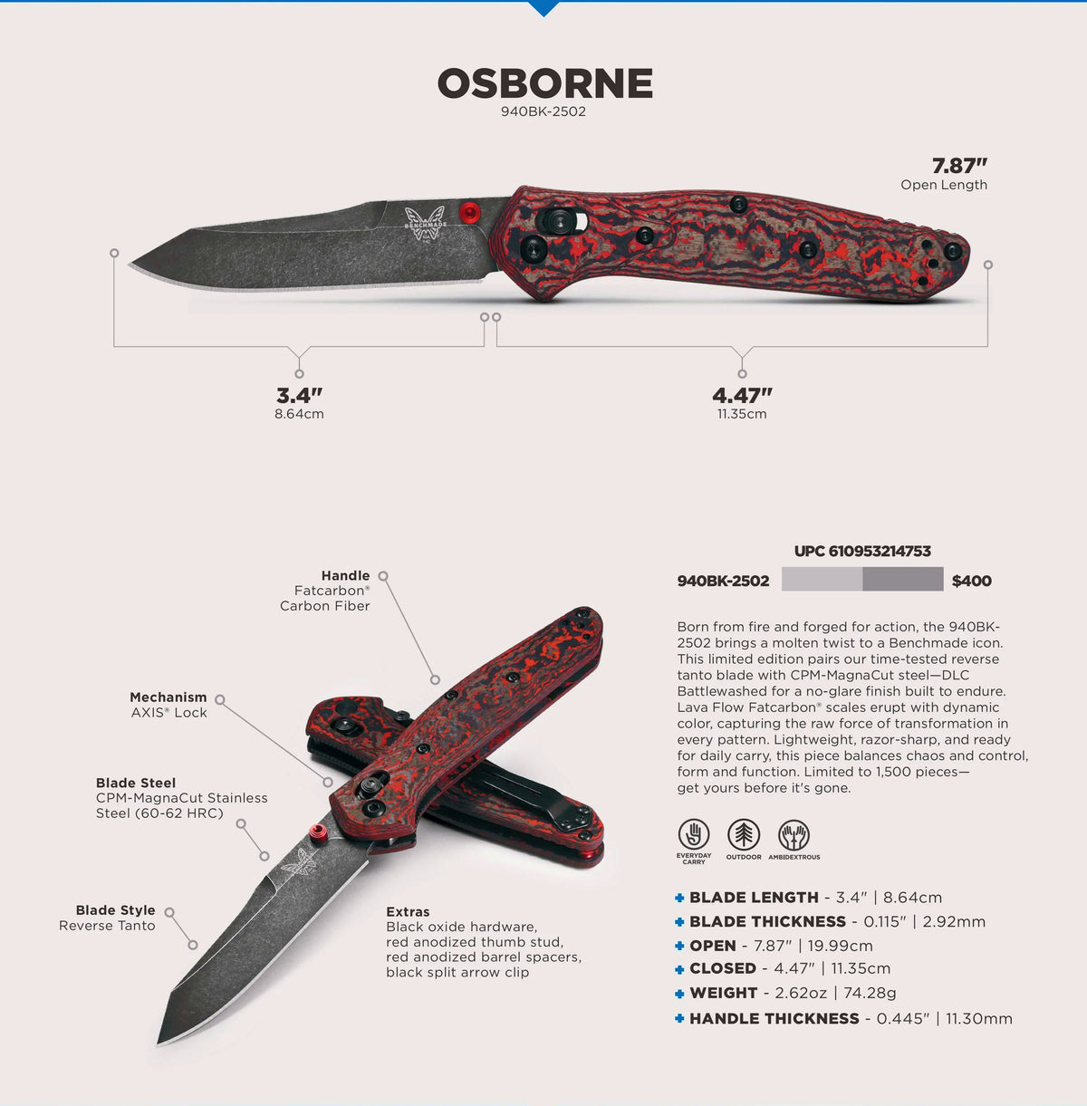 BENCHMADE 940BK-2502 سكين